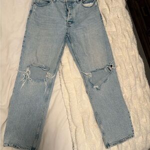 Abercrombie The Dad High Rise Light Blue Distressed Women's Straight Leg Jeans